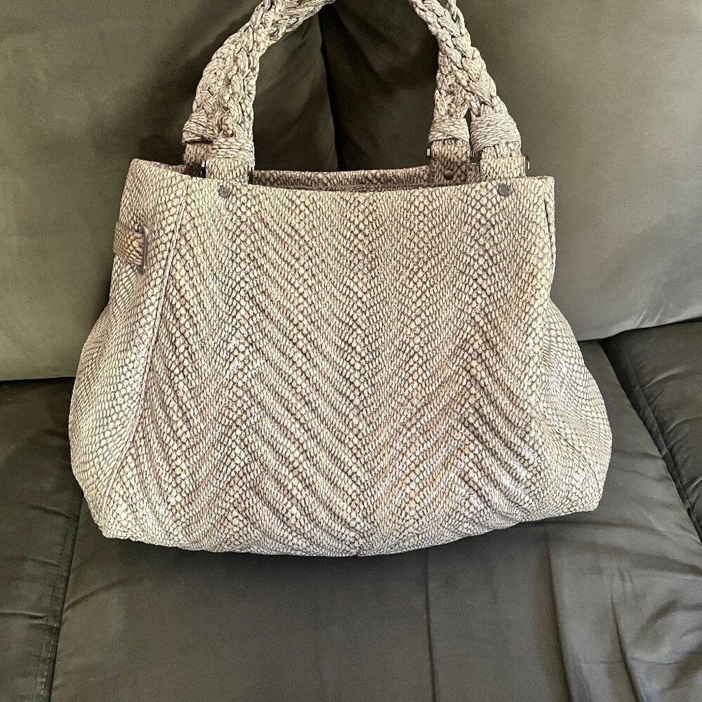 Cole Haan "Laury" Cobra Tote, Cream and Gray - Picture 11 of 14